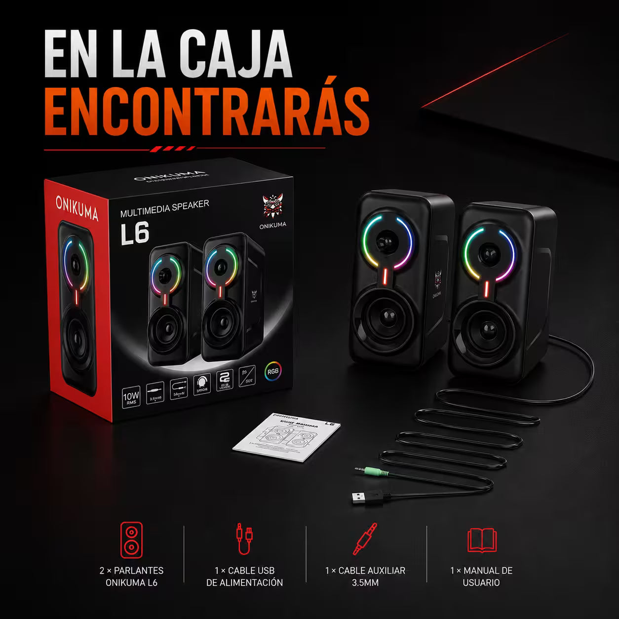 Parlantes Gamer ONIKUMA L6 RGB Bluetooth 10W – 6 Modos RGB | AUX 3.5mm | Control Volumen | Alimentación USB