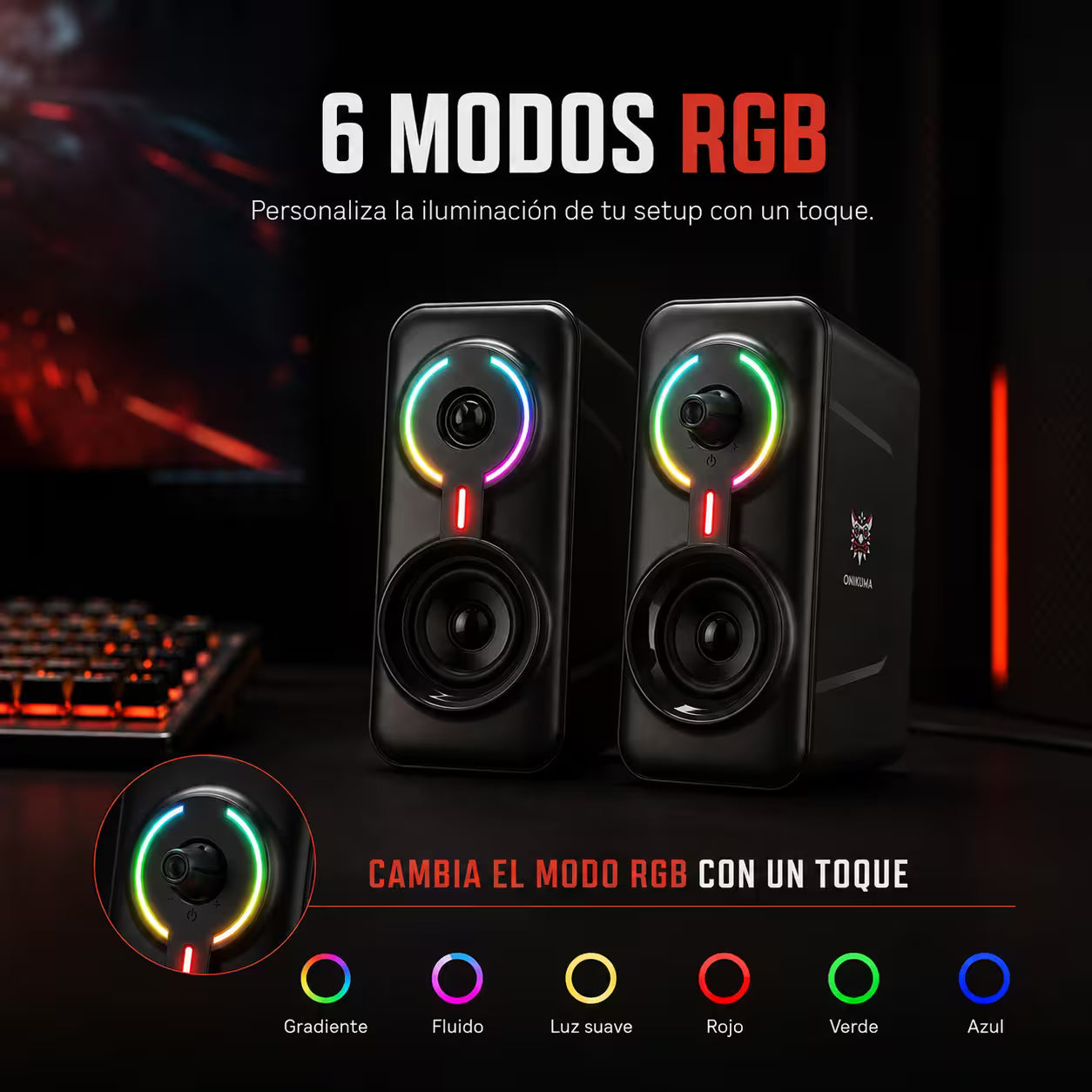 Parlantes Gamer ONIKUMA L6 RGB Bluetooth 10W – 6 Modos RGB | AUX 3.5mm | Control Volumen | Alimentación USB