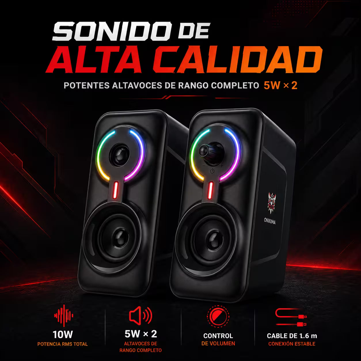 Parlantes Gamer ONIKUMA L6 RGB Bluetooth 10W – 6 Modos RGB | AUX 3.5mm | Control Volumen | Alimentación USB