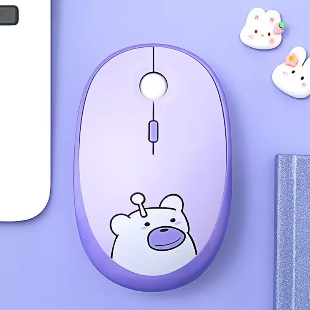 Mouse Inalámbrico Silencioso Geezer M2 - Morado Diseño Osito | 3 DPI 2.4G 10m | Cute Para Ella
