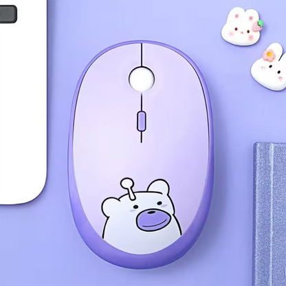 Mouse Inalámbrico Silencioso Geezer M2 - Morado Diseño Osito | 3 DPI 2.4G 10m | Cute Para Ella