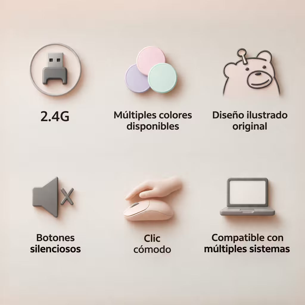 Mouse Inalámbrico Silencioso Geezer M2 - Rosado Diseño Osito | 3 DPI 2.4G 10m | Cute Para Ella