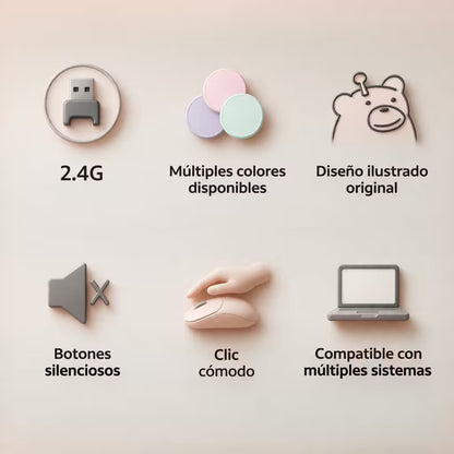 Mouse Inalámbrico Silencioso Geezer M2 - Rosado Diseño Osito | 3 DPI 2.4G 10m | Cute Para Ella