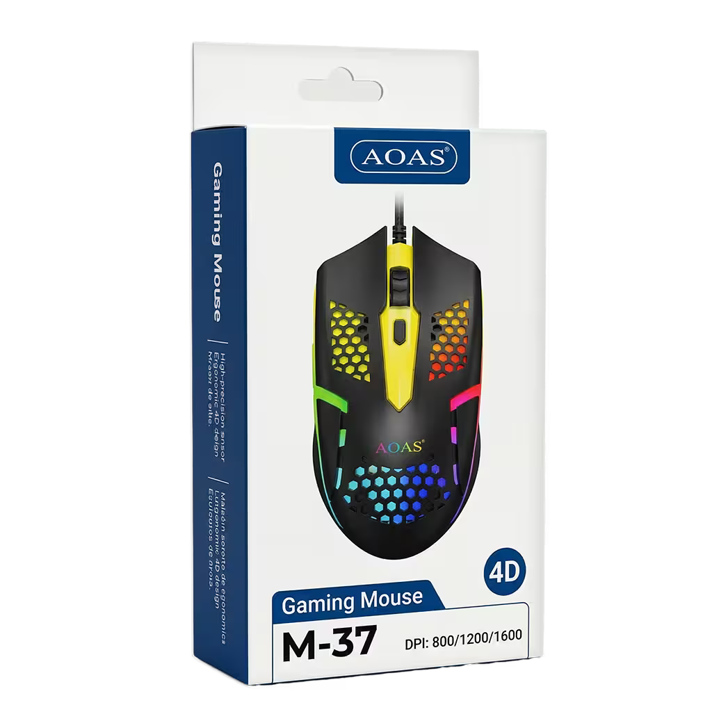 Mouse Gamer M37 - Diseño Honeycomb RGB | 3 DPI 1600 Cable 1.3m | Ultra Ligero 72g
