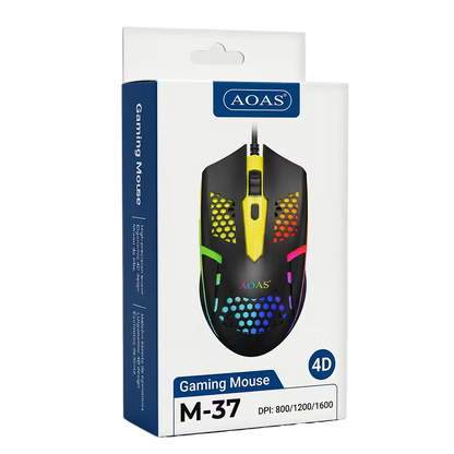 Mouse Gamer M37 - Diseño Honeycomb RGB | 3 DPI 1600 Cable 1.3m | Ultra Ligero 72g