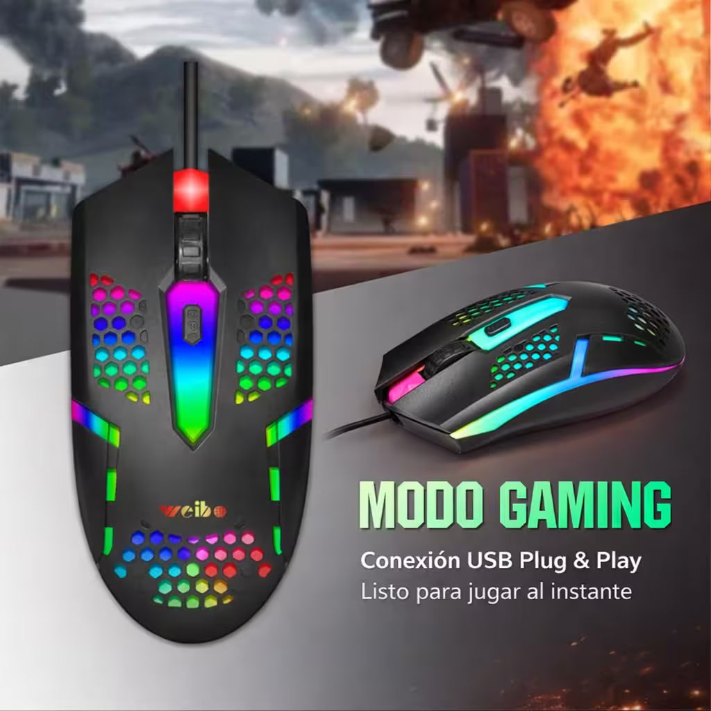 Mouse Gamer M37 - Diseño Honeycomb RGB | 3 DPI 1600 Cable 1.3m | Ultra Ligero 72g