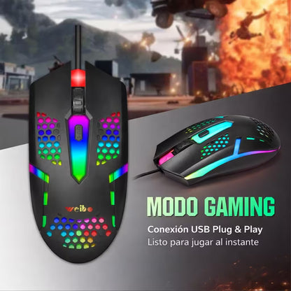 Mouse Gamer M37 - Diseño Honeycomb RGB | 3 DPI 1600 Cable 1.3m | Ultra Ligero 72g
