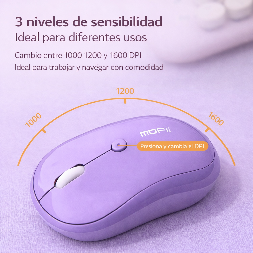 Mouse Inalámbrico Silencioso MOFII M5 MD Morado - Dual Mode Bluetooth 2.4G DPI 1600