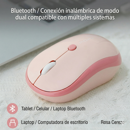 Mouse Inalámbrico Silencioso MOFII M5 MD Rosado - Dual Mode Bluetooth 2.4G DPI 1600