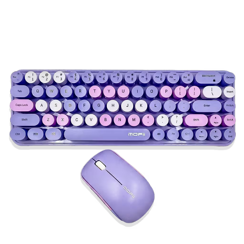 Combo Teclado y Mouse Inalámbrico Mofii Retro - 68 Teclas Redondas Morado | 2.4G Receptor Único