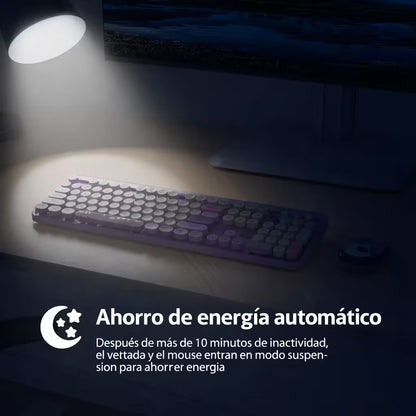 Combo Teclado y Mouse Inalámbrico Geezer Hello Bear - Morado | Mouse 800/1200/1600 DPI | 10m | 2.4G