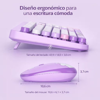 Combo Teclado y Mouse Inalámbrico Geezer Hello Bear - Morado | Mouse 800/1200/1600 DPI | 10m | 2.4G