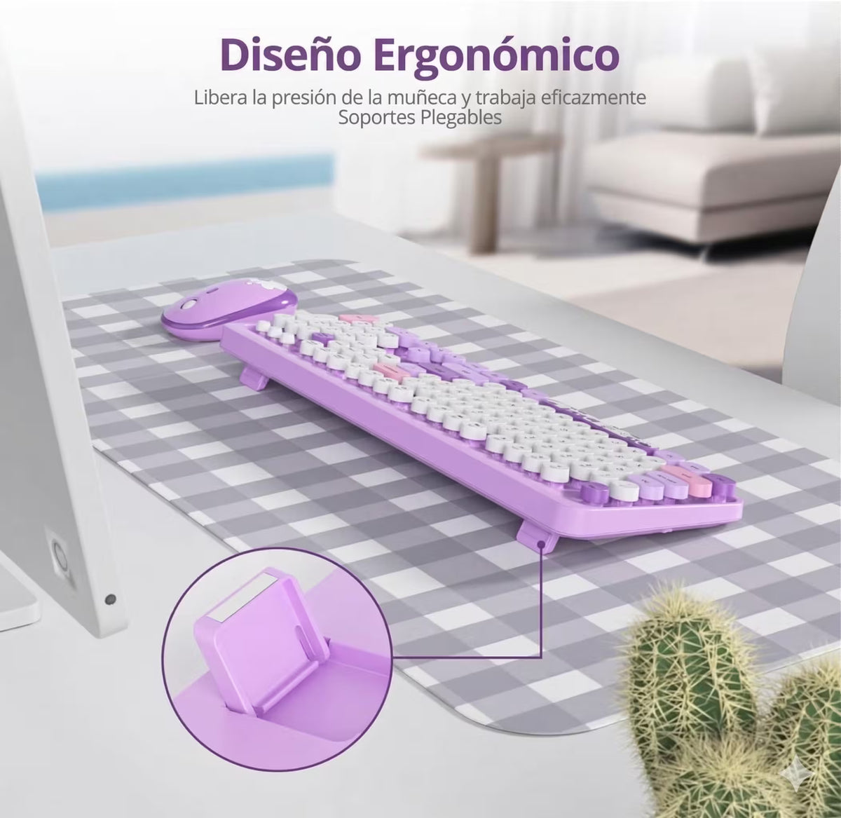 Combo Teclado y Mouse Inalámbrico Geezer Hello Bear - Morado | Mouse 800/1200/1600 DPI | 10m | 2.4G