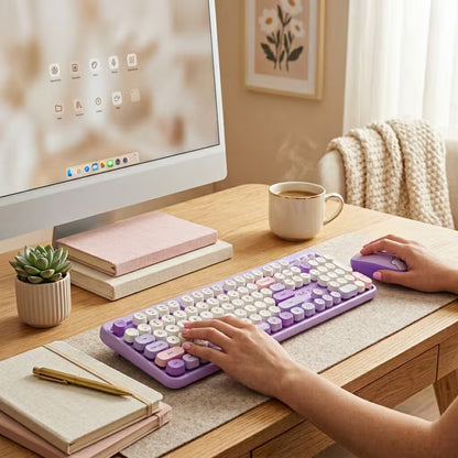 Combo Teclado y Mouse Inalámbrico Geezer Hello Bear - Morado | Mouse 800/1200/1600 DPI | 10m | 2.4G