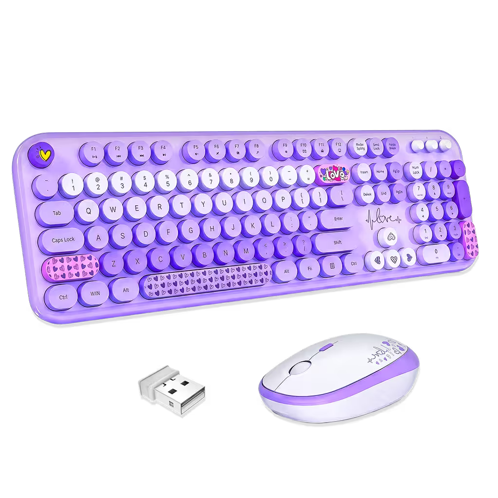 Combo Teclado y Mouse Inalámbrico Mofii Lovely - Morado | Full-Size 104 Teclas Redondas DPI Ajustable | 2.4G