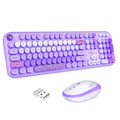 Combo Teclado y Mouse Inalámbrico Mofii Lovely - Morado | Full-Size 104 Teclas Redondas DPI Ajustable | 2.4G