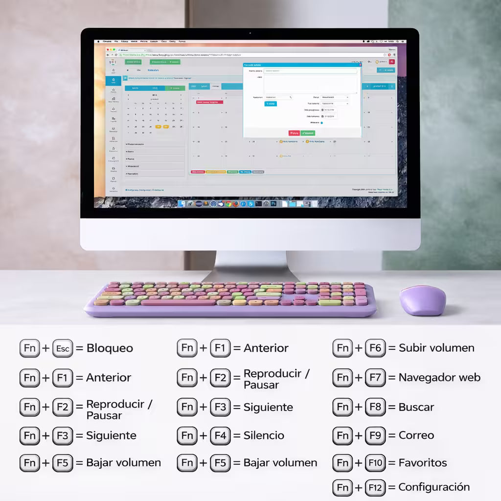 Combo Teclado y Mouse Inalámbrico MOFII 0060 — Morado | Membrana Ergónomico | 1200 DPI 10m | 2.4G