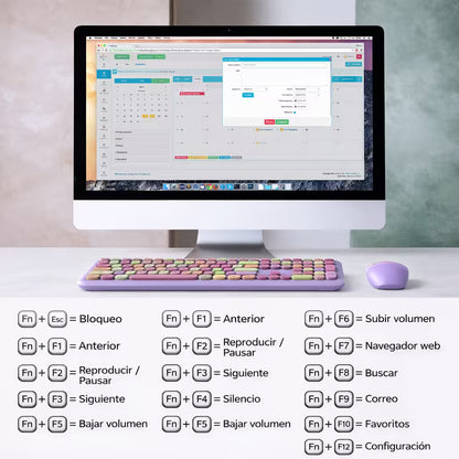 Combo Teclado y Mouse Inalámbrico MOFII 0060 — Morado | Membrana Ergónomico | 1200 DPI 10m | 2.4G