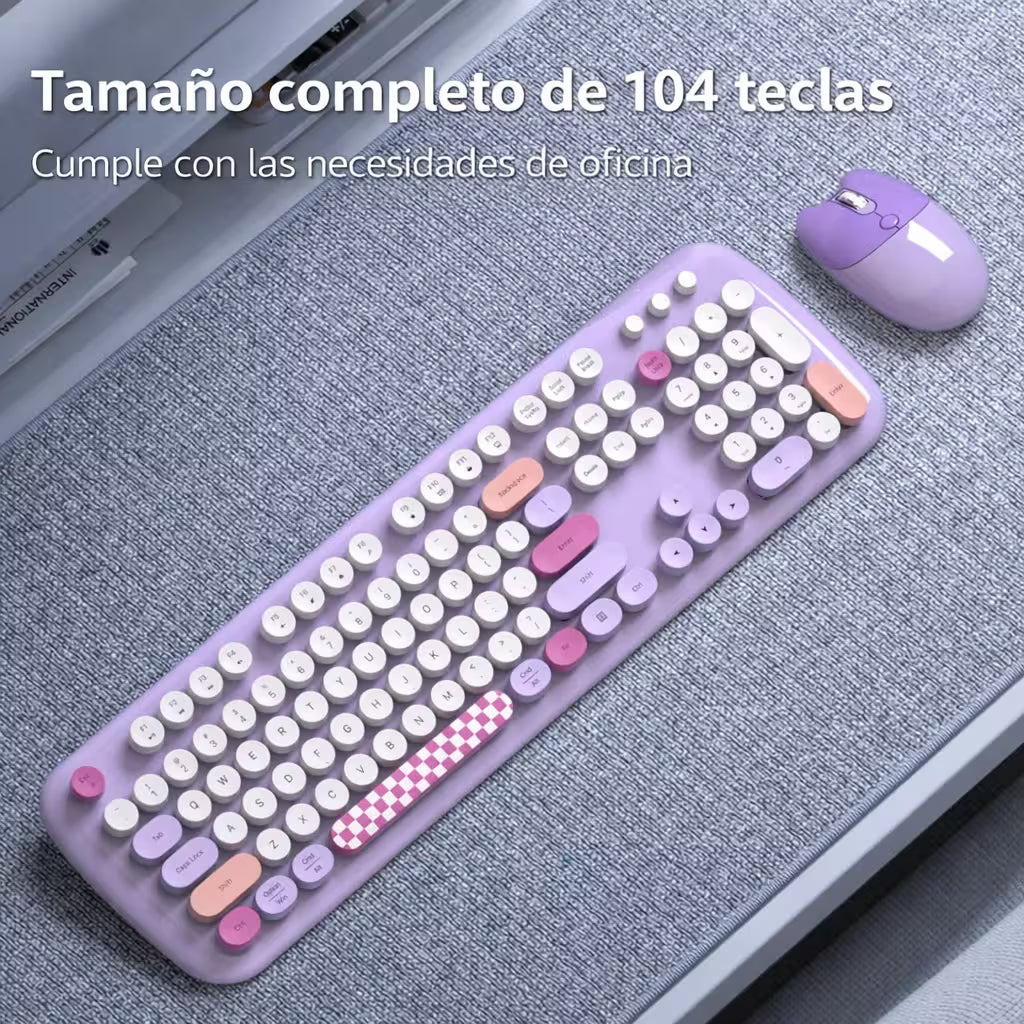Combo Teclado y Mouse Inalámbrico Geezer Zero - Morado | 104 Teclas Redondas Full-Size | Bajo Ruido | 2.4G