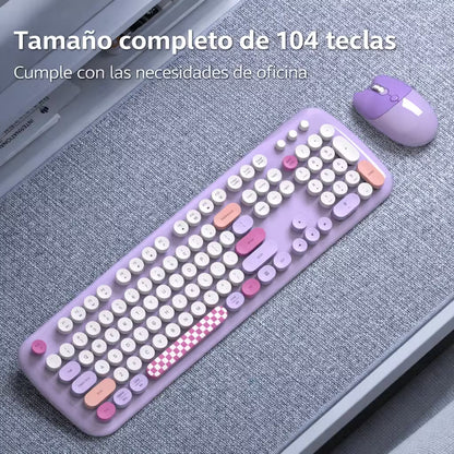 Combo Teclado y Mouse Inalámbrico Geezer Zero - Morado | 104 Teclas Redondas Full-Size | Bajo Ruido | 2.4G