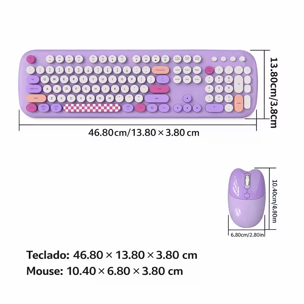 Combo Teclado y Mouse Inalámbrico Geezer Zero - Morado | 104 Teclas Redondas Full-Size | Bajo Ruido | 2.4G