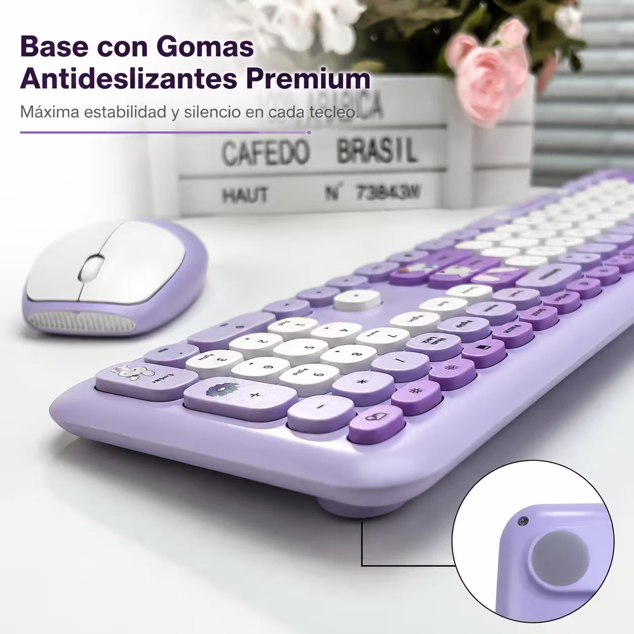 Combo Teclado y Mouse Inalámbrico MOFII 66Pro — Morado | Diseño Kawaii Conejo | 104 Teclas Full-Size | 20 Funciones Multimedia
