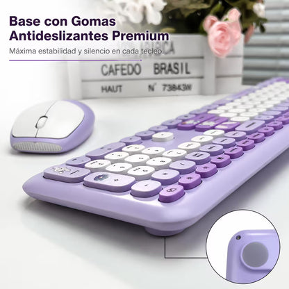 Combo Teclado y Mouse Inalámbrico MOFII 66Pro — Morado | Diseño Kawaii Conejo | 104 Teclas Full-Size | 20 Funciones Multimedia