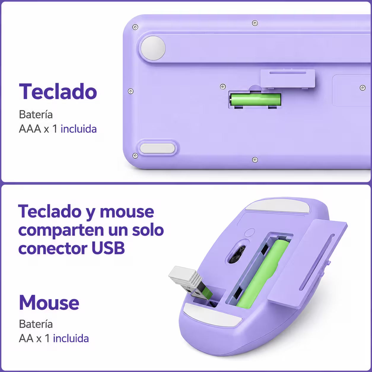 Combo Teclado y Mouse Inalámbrico MOFII 66Pro — Morado | Diseño Kawaii Conejo | 104 Teclas Full-Size | 20 Funciones Multimedia