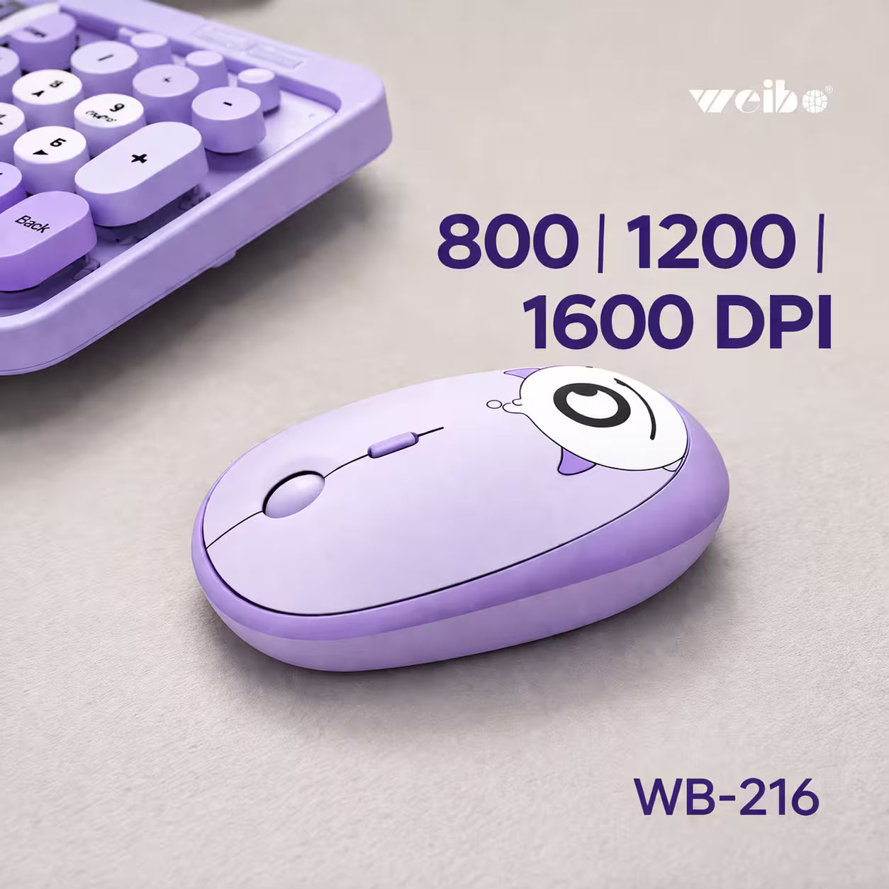 Combo Teclado y Mouse Inalámbrico Weibo WB-216 - Morado | 105 Teclas Redondas Retro | 10m | 2.4G