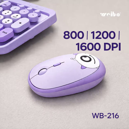 Combo Teclado y Mouse Inalámbrico Weibo WB-216 - Morado | 105 Teclas Redondas Retro | 10m | 2.4G