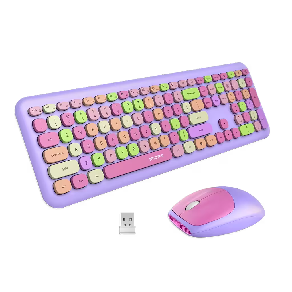 Combo Teclado y Mouse Inalámbrico MOFII 0060 — Morado | Membrana Ergónomico | 1200 DPI 10m | 2.4G