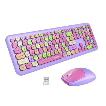 Combo Teclado y Mouse Inalámbrico MOFII 0060 — Morado | Membrana Ergónomico | 1200 DPI 10m | 2.4G