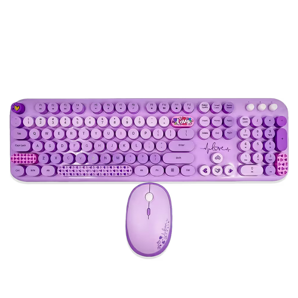 Combo Teclado y Mouse Inalámbrico Mofii Lovely - Morado | Full-Size 104 Teclas Redondas DPI Ajustable | 2.4G
