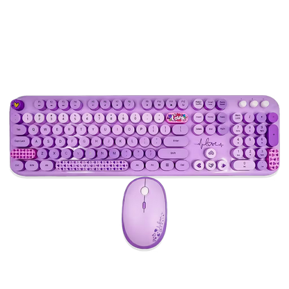 Combo Teclado y Mouse Inalámbrico Mofii Lovely - Morado | Full-Size 104 Teclas Redondas DPI Ajustable | 2.4G