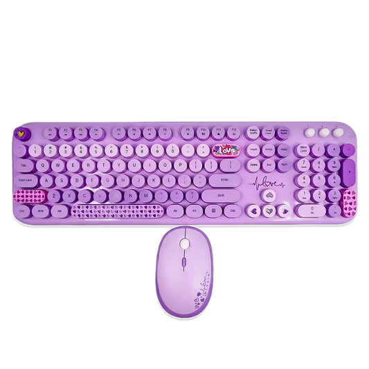Combo Teclado y Mouse Inalámbrico Mofii Lovely - Morado | Full-Size 104 Teclas Redondas DPI Ajustable | 2.4G