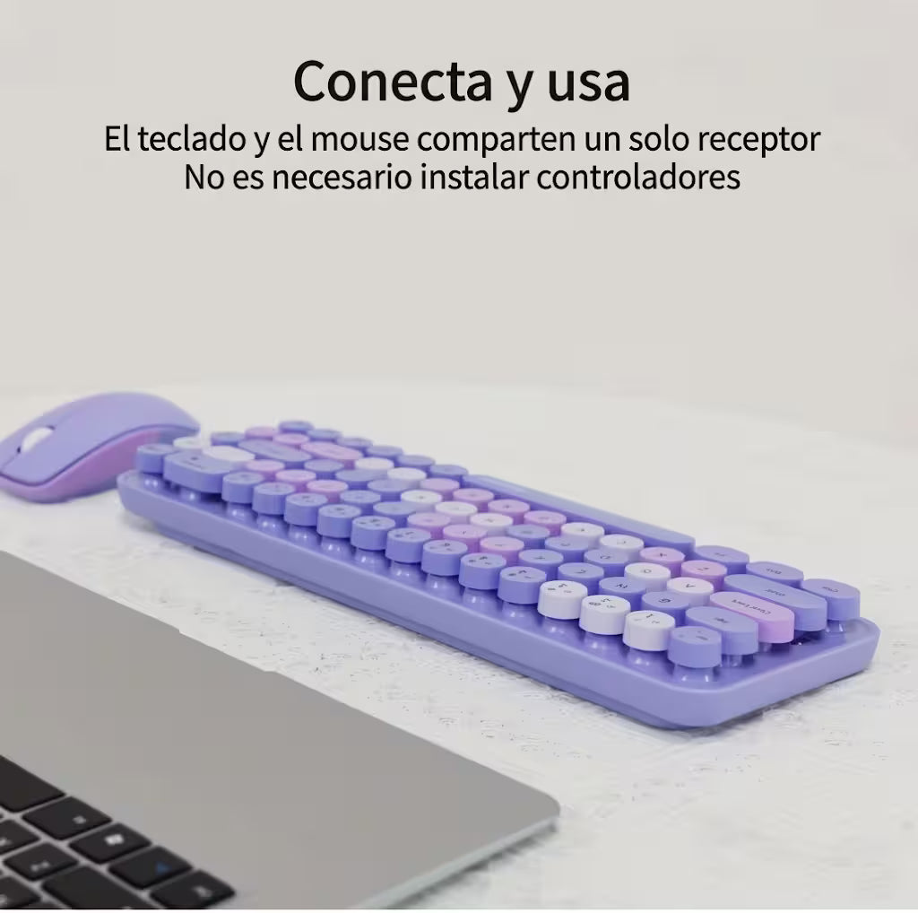 Combo Teclado y Mouse Inalámbrico Mofii Retro - 68 Teclas Redondas Morado | 2.4G Receptor Único