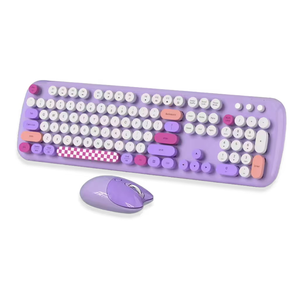 Combo Teclado y Mouse Inalámbrico Geezer Zero - Morado | 104 Teclas Redondas Full-Size | Bajo Ruido | 2.4G