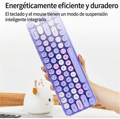 Combo Teclado y Mouse Inalámbrico Mofii Retro - 68 Teclas Redondas Morado | 2.4G Receptor Único