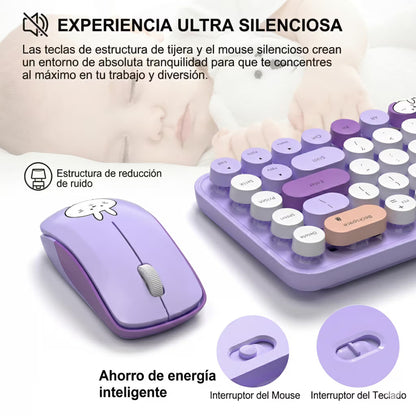 Combo Teclado y Mouse Inalámbrico MOFII I Pro — Morado Kawaii | 68 Teclas Redondas 2.4G Receptor Único