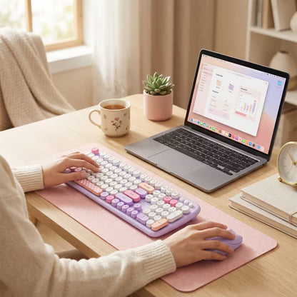 Combo Teclado y Mouse Inalámbrico Geezer Zero - Morado | 104 Teclas Redondas Full-Size | Bajo Ruido | 2.4G