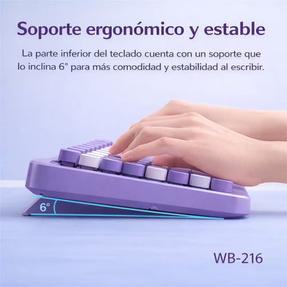 Combo Teclado y Mouse Inalámbrico Weibo WB-216 - Morado | 105 Teclas Redondas Retro | 10m | 2.4G