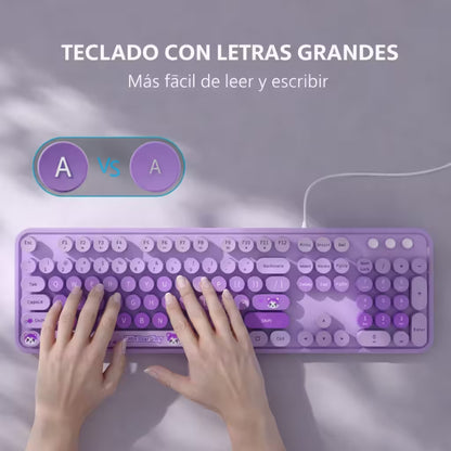 Teclado Cable MOFii Sweet Morado - 104 Teclas Retro USB Multimedia
