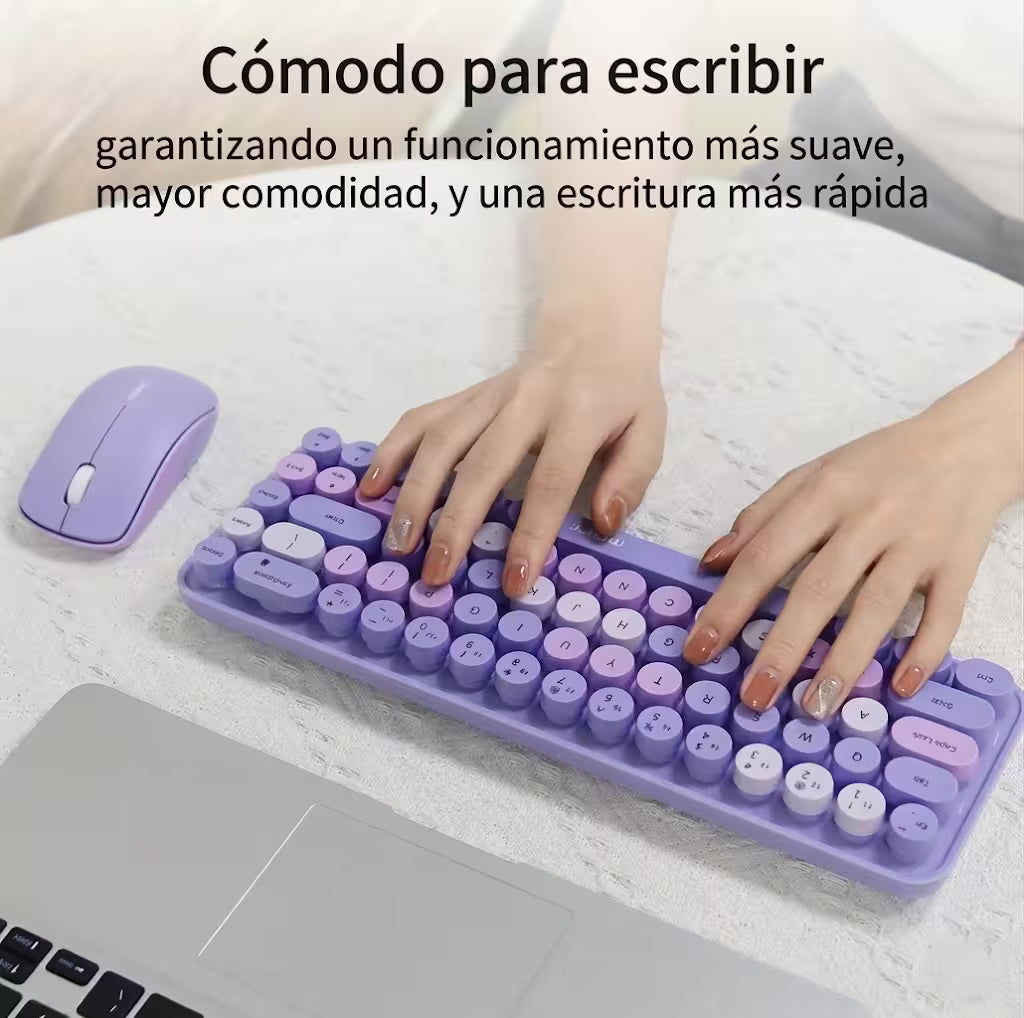 Combo Teclado y Mouse Inalámbrico Mofii Retro - 68 Teclas Redondas Morado | 2.4G Receptor Único