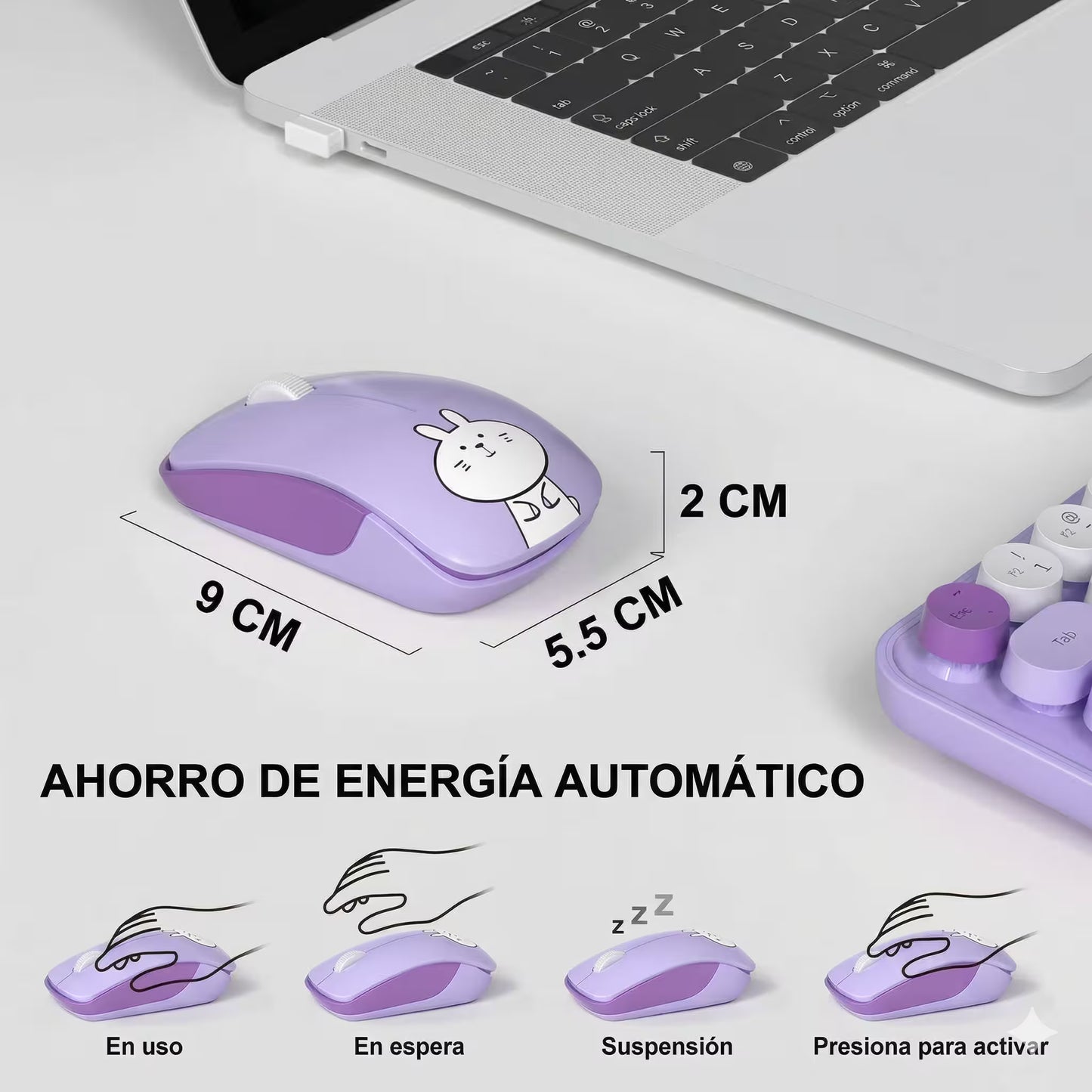 Combo Teclado y Mouse Inalámbrico MOFII I Pro — Morado Kawaii | 68 Teclas Redondas 2.4G Receptor Único
