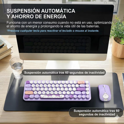 Combo Teclado y Mouse Inalámbrico MOFII I Pro — Morado Kawaii | 68 Teclas Redondas 2.4G Receptor Único
