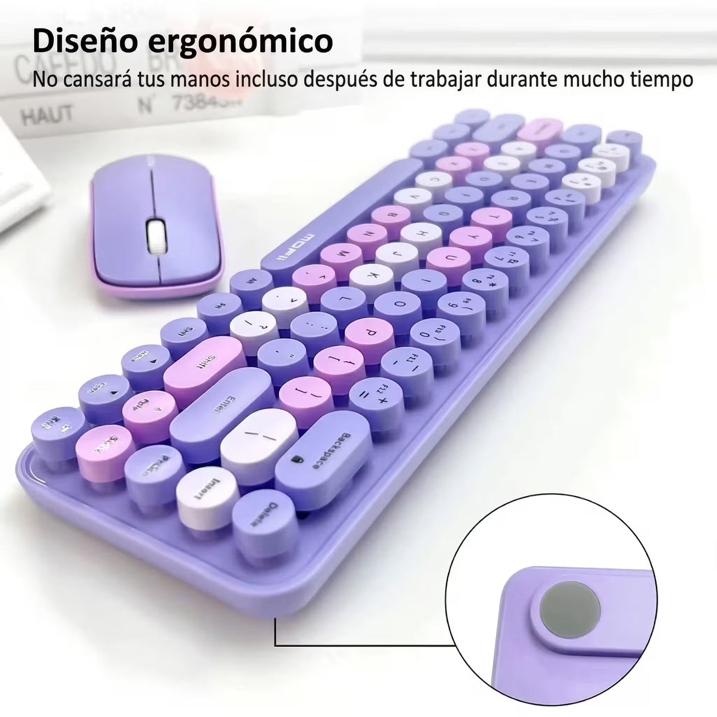 Combo Teclado y Mouse Inalámbrico Mofii Retro - 68 Teclas Redondas Morado | 2.4G Receptor Único