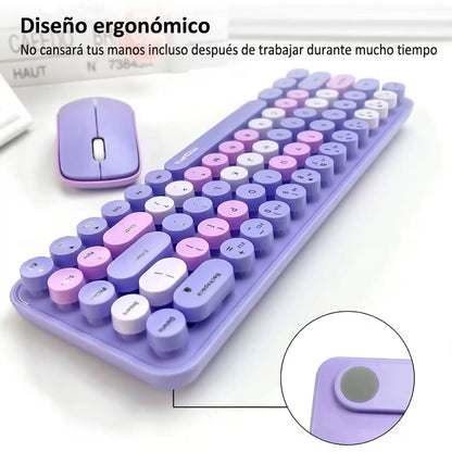Combo Teclado y Mouse Inalámbrico Mofii Retro - 68 Teclas Redondas Morado | 2.4G Receptor Único