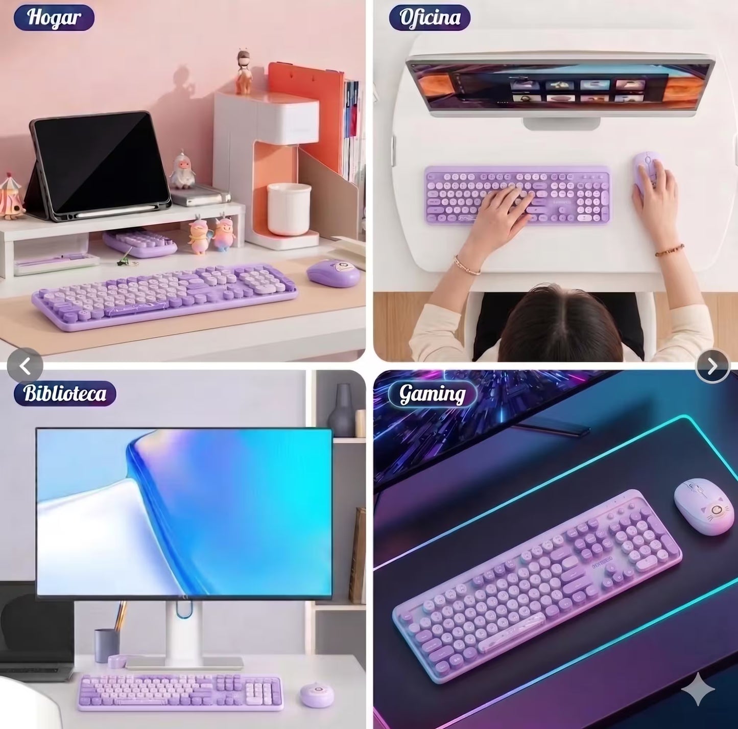 Combo Teclado y Mouse Inalámbrico Weibo WB-216 - Morado | 105 Teclas Redondas Retro | 10m | 2.4G