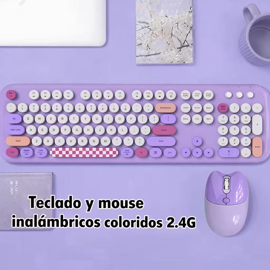 Combo Teclado y Mouse Inalámbrico Geezer Zero - Morado | 104 Teclas Redondas Full-Size | Bajo Ruido | 2.4G