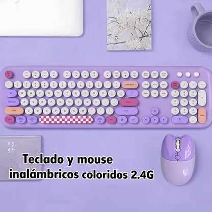Combo Teclado y Mouse Inalámbrico Geezer Zero - Morado | 104 Teclas Redondas Full-Size | Bajo Ruido | 2.4G